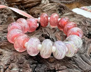 15 Pink Dichroic Shimmer Lampwork Beads Set SRA