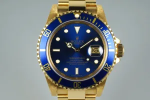 1985 Rolex YG Blue Submariner 16808 with Box and Papers