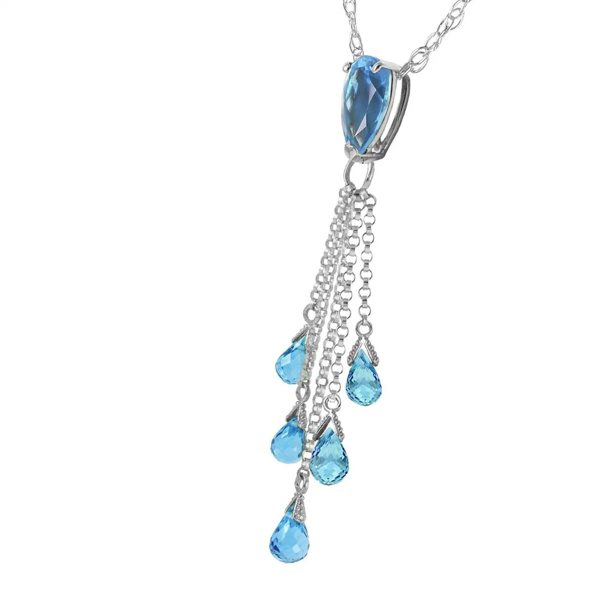 7.5 Carat 14K Solid White Gold Tip Of My Tongue Blue Topaz Necklace