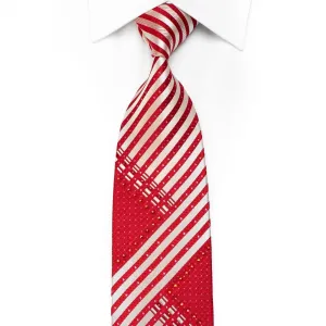 Aquascutum Men's Crystal Silk Tie Silver Red Striped With Silver Sparkles