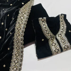 Black Sequins Embroidery Velvet Suit Set With Dupatta