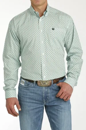 Cinch Mens Classic Fit Geometric Print L/S  Button Down Western Shirt - Cream/Turquoise - MTW1105754