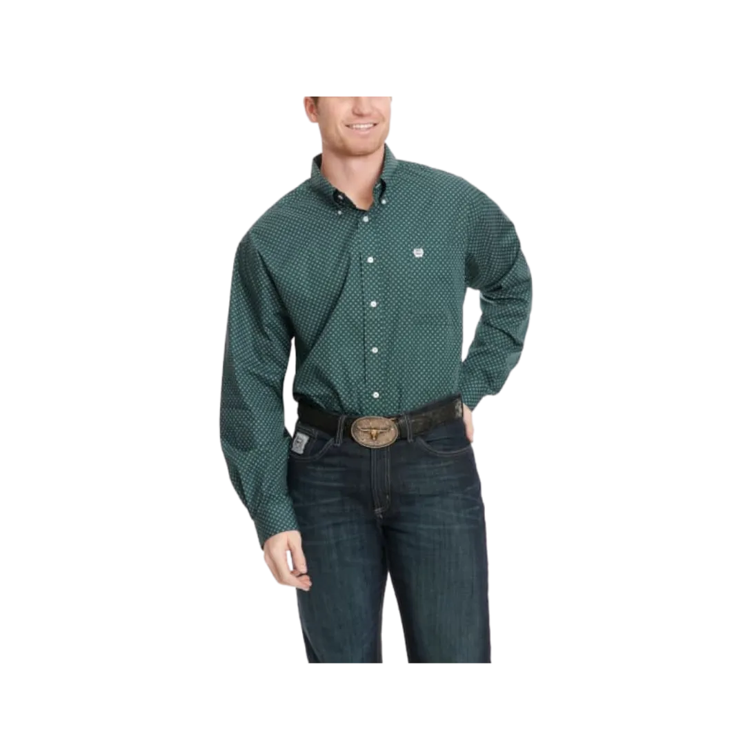 Cinch Men's Rich Geo Print Long Sleeve Western Jade & White Shirt