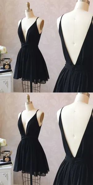 Cute Black V Neck Homecoming Dress Short Black Formal Dress Party Dress 5950