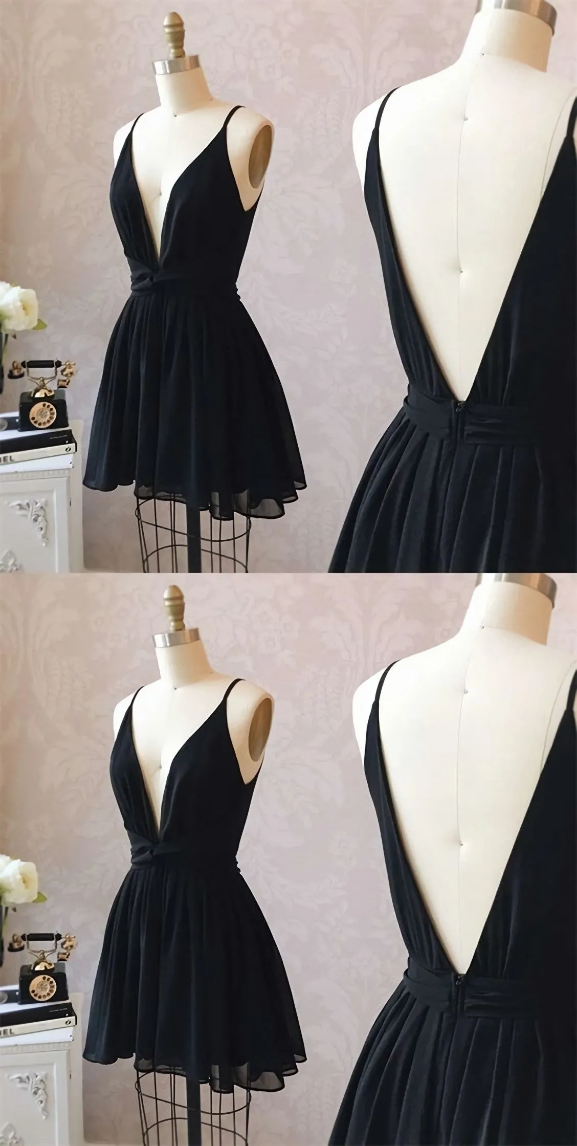 Cute Black V Neck Homecoming Dress Short Black Formal Dress Party Dress 5950