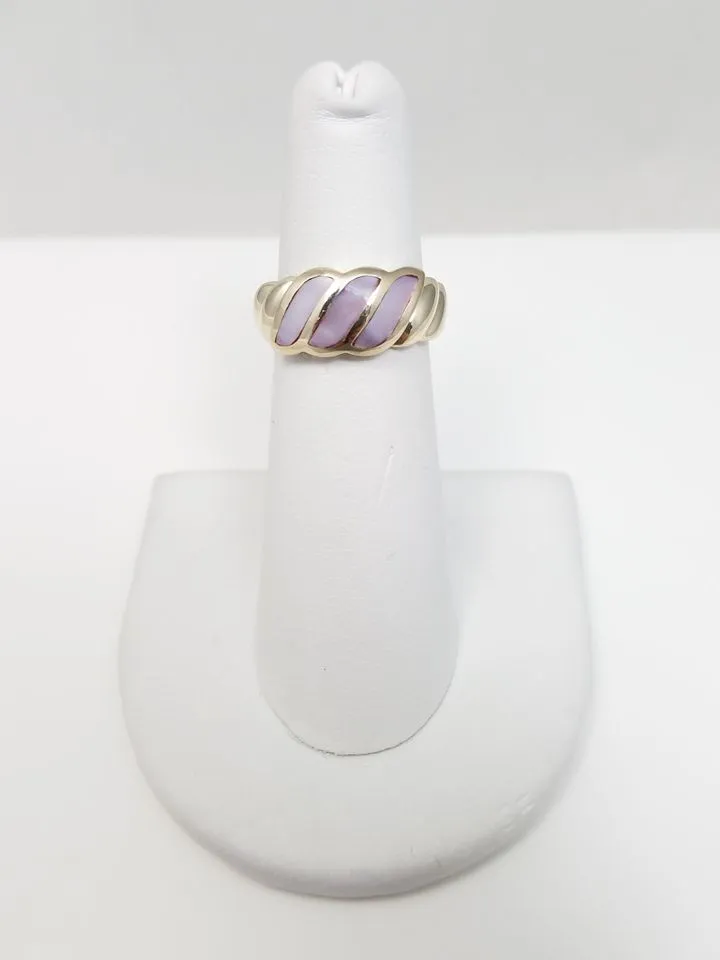 Elegant 14k White Gold Mother Of Pearl Custom Inlaid Ring