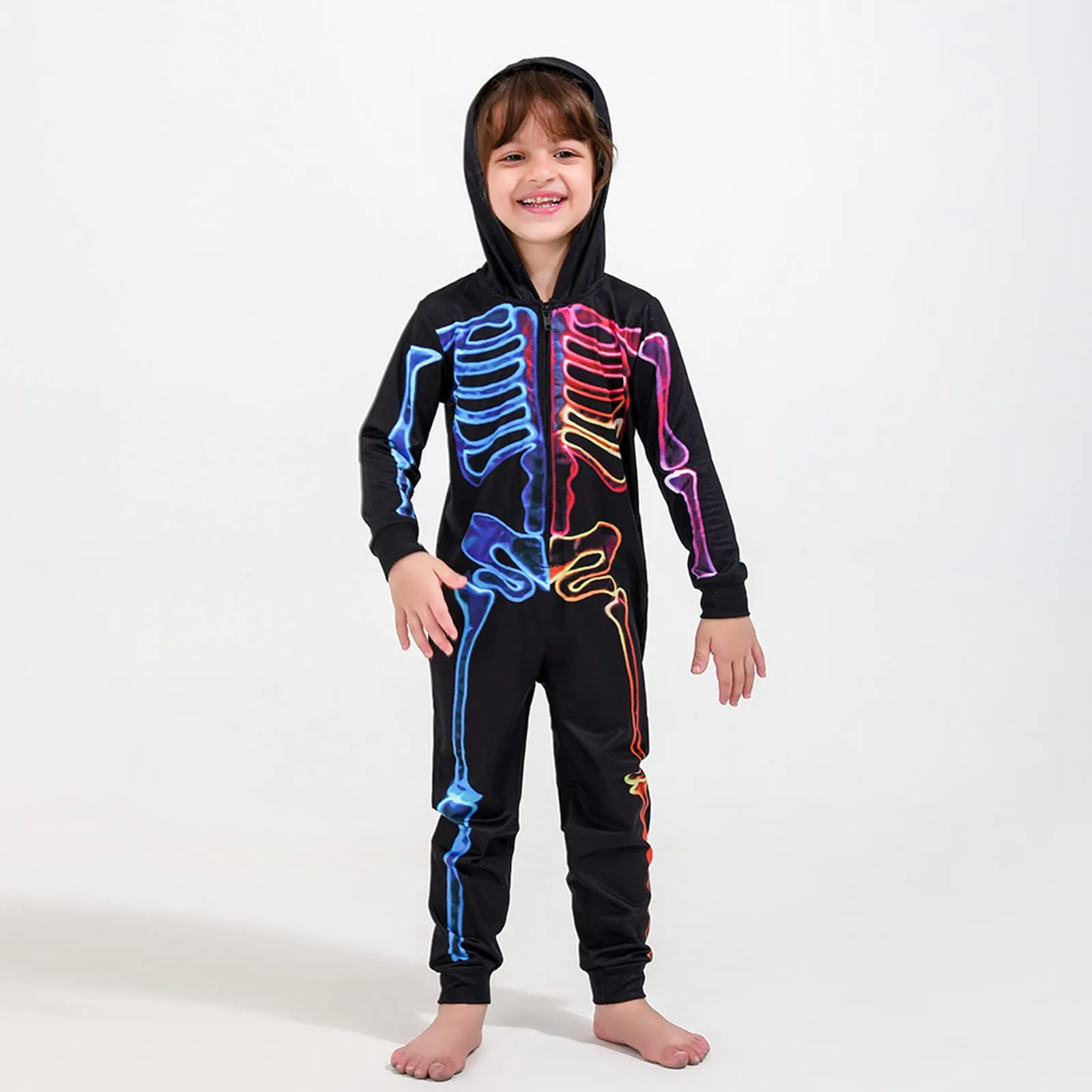 Family Halloween Pajamas Colorful Skeleton Print Jumpsuits Sets