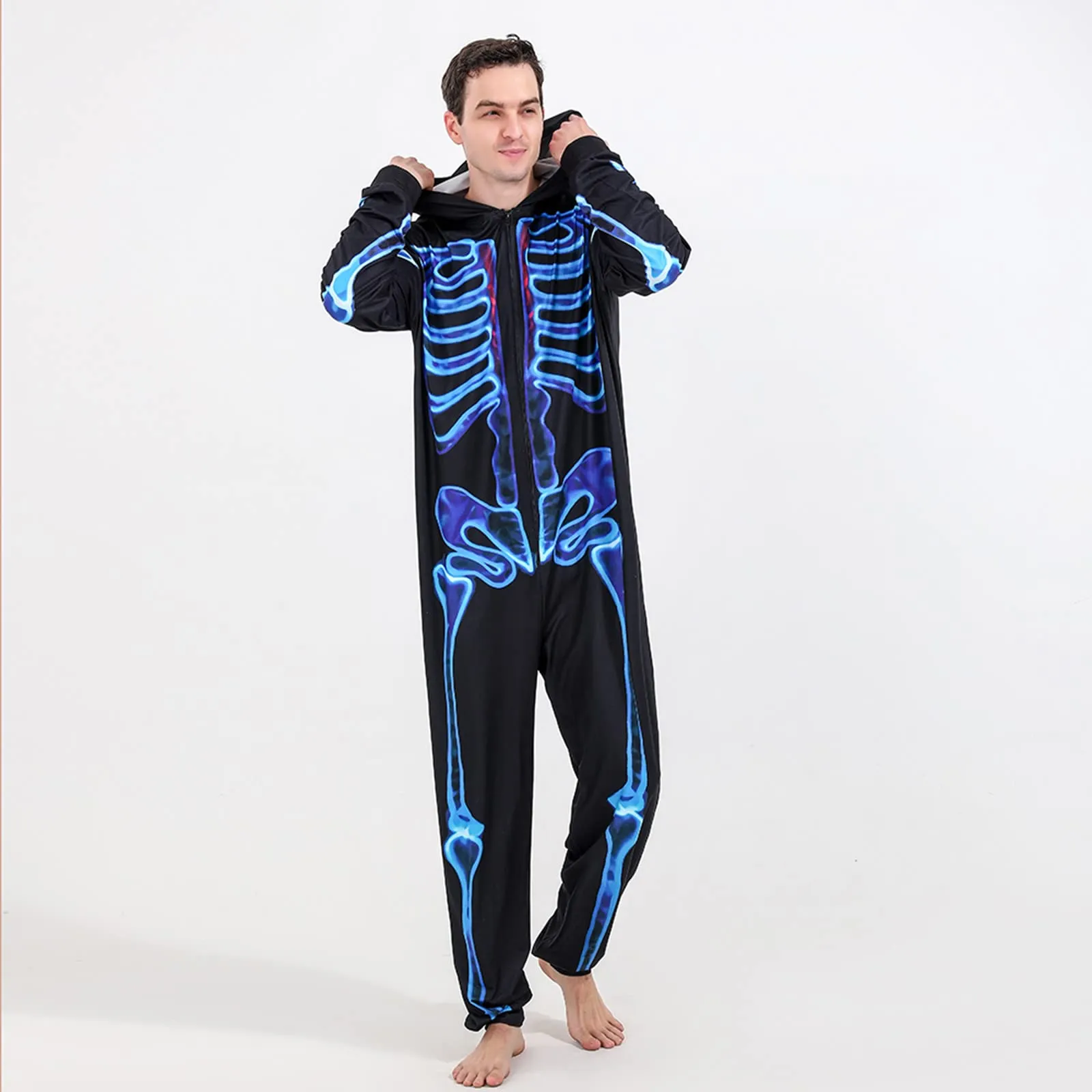 Family Halloween Pajamas Colorful Skeleton Print Jumpsuits Sets