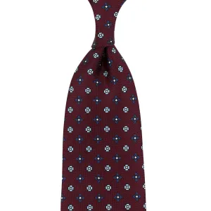 Floral Printed Panama Silk Tie - Burgundy - Hand-Rolled