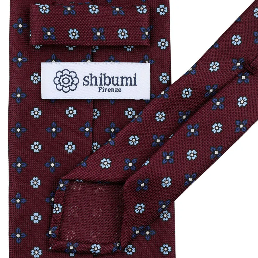 Floral Printed Panama Silk Tie - Burgundy - Hand-Rolled