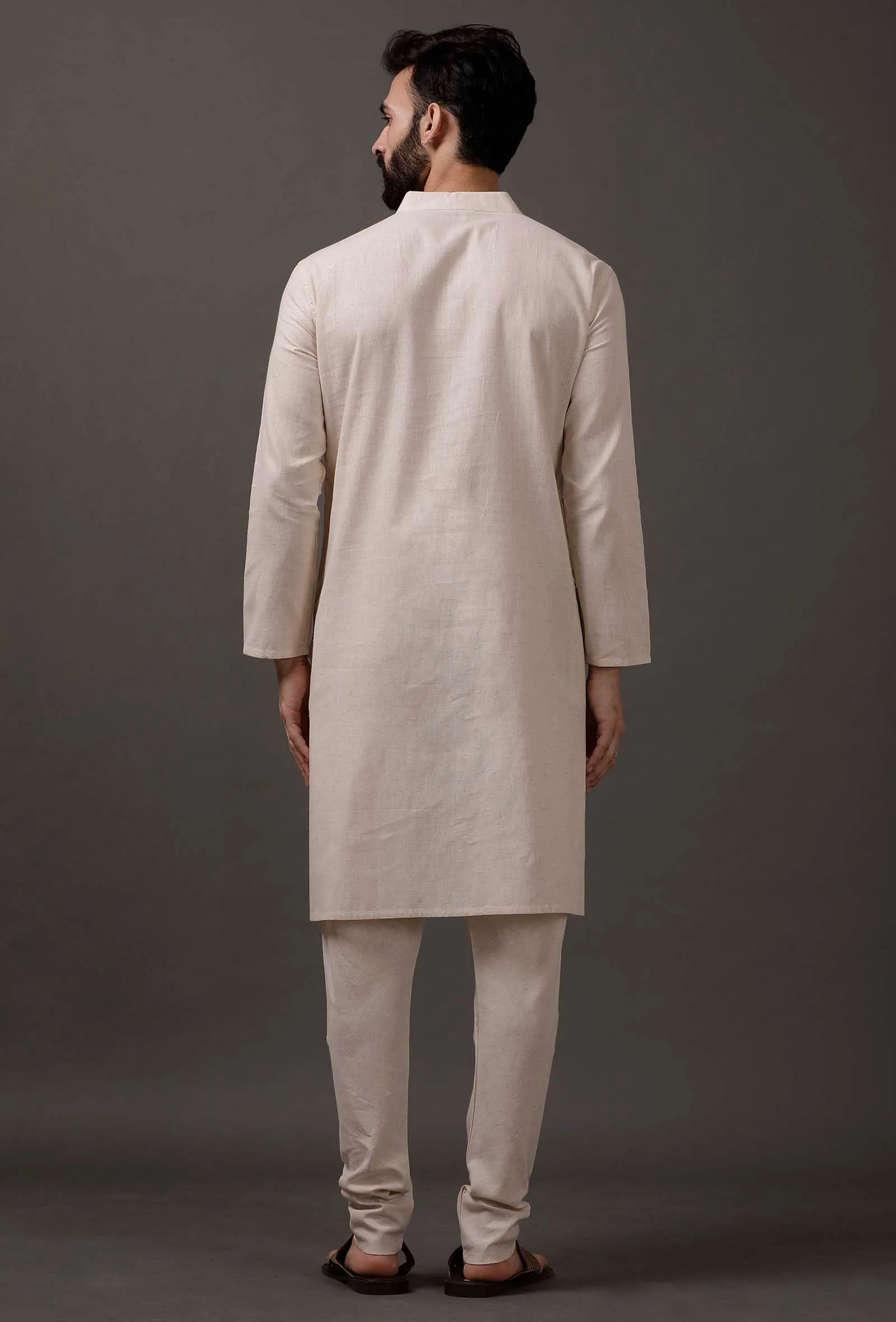 Frost White Cotton Silk Check Kurta