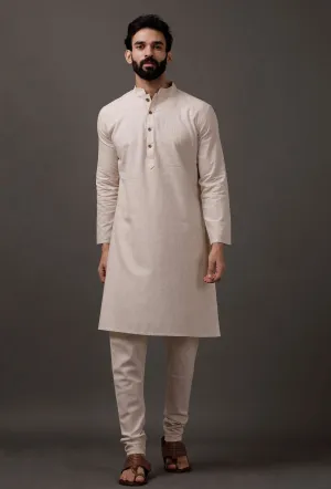 Frost White Cotton Silk Check Kurta