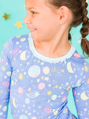 Girls Starry Dreams Bamboo Viscose Ruffle Long Sleeve Pajama Set