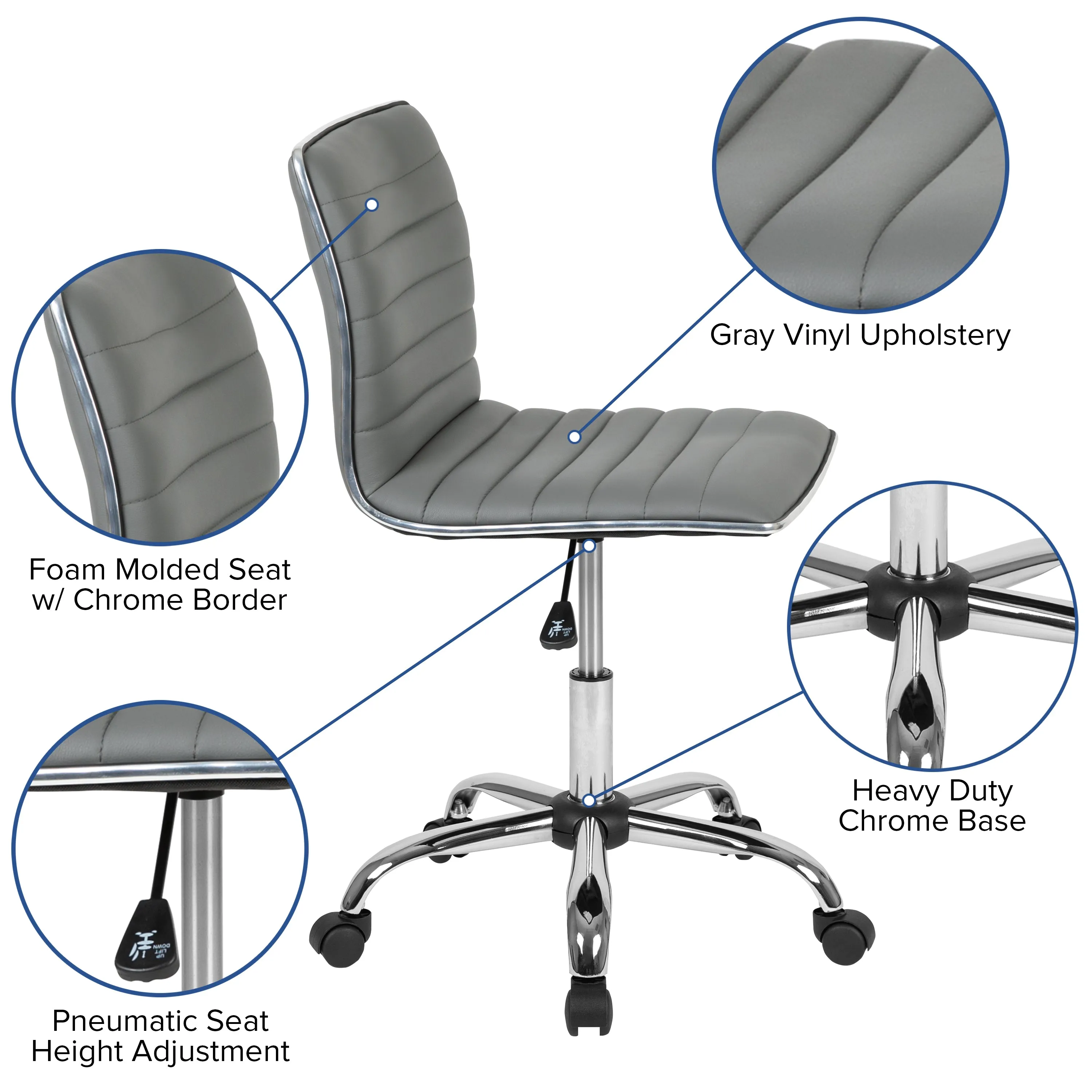 Gray Ribbed Task Office Chair DS-512B-LTGY-GG