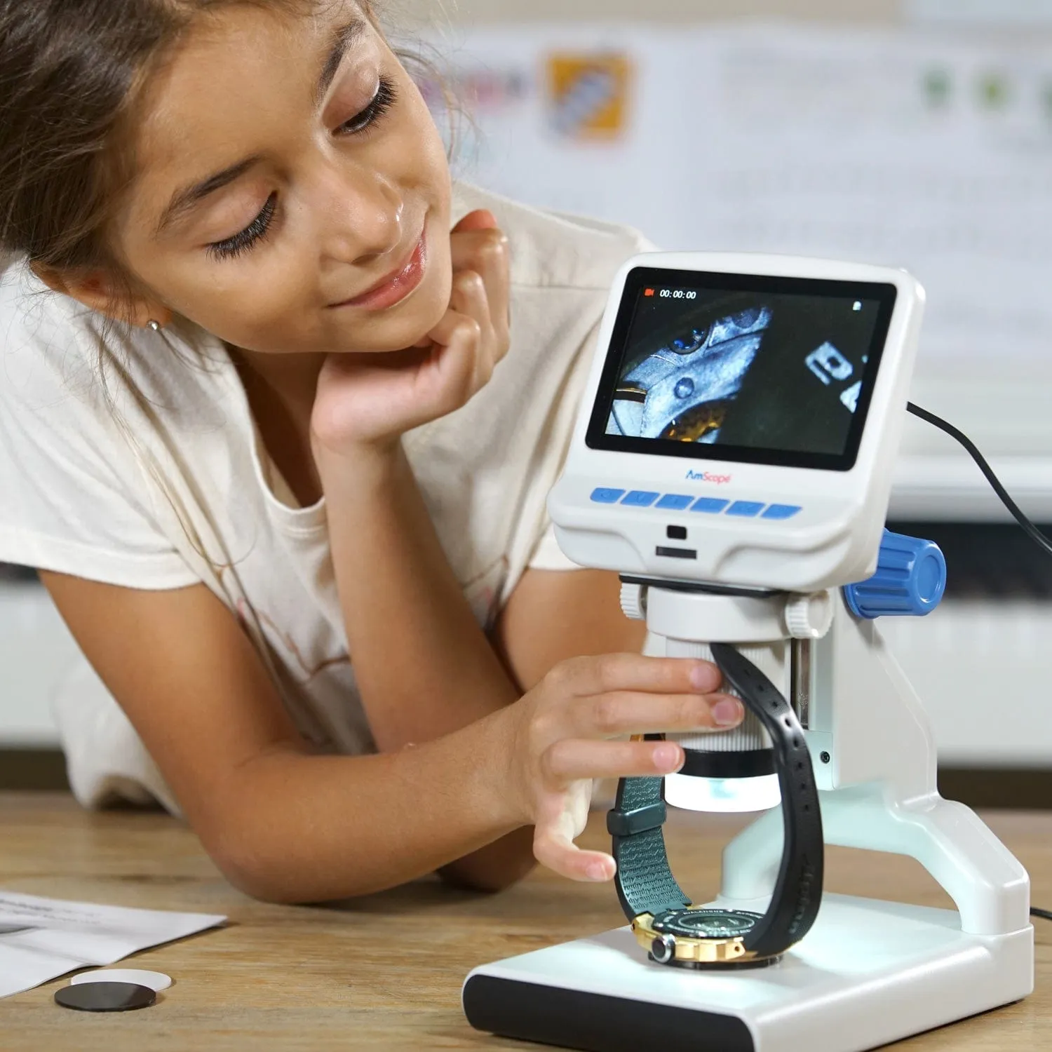 Holiday Savings! AmScope 4.3 inch Premium 1080P HD Portable LCD Color Digital Microscope with Dual-LED Illumination   Bonus Fossil Kit and Book