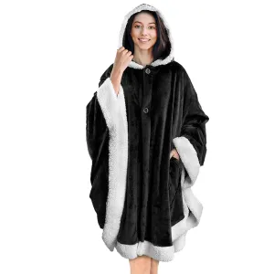 Hoodie Blanket Wrap Wearable Hoodie Snuggle Robe Sweatshirt Soft Lined Cuddle Poncho Cape w/ Hat 2 Pockets Buttons