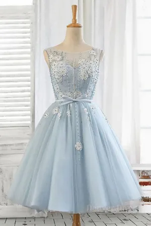 Light blue tulle short prom dress blue homecoming dress