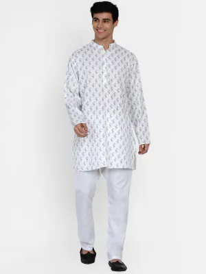 Men White Ethnic Motifs Printed Regular Kurta with Pyjamas