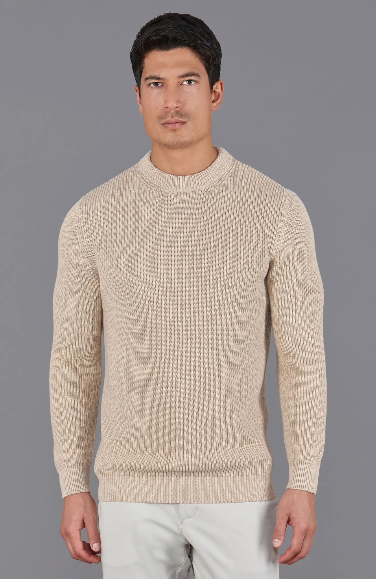 Mens Midweight Cotton Fisherman Rib Jumper