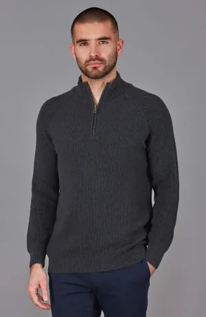 Mens Midweight Cotton Zip Neck Jumper