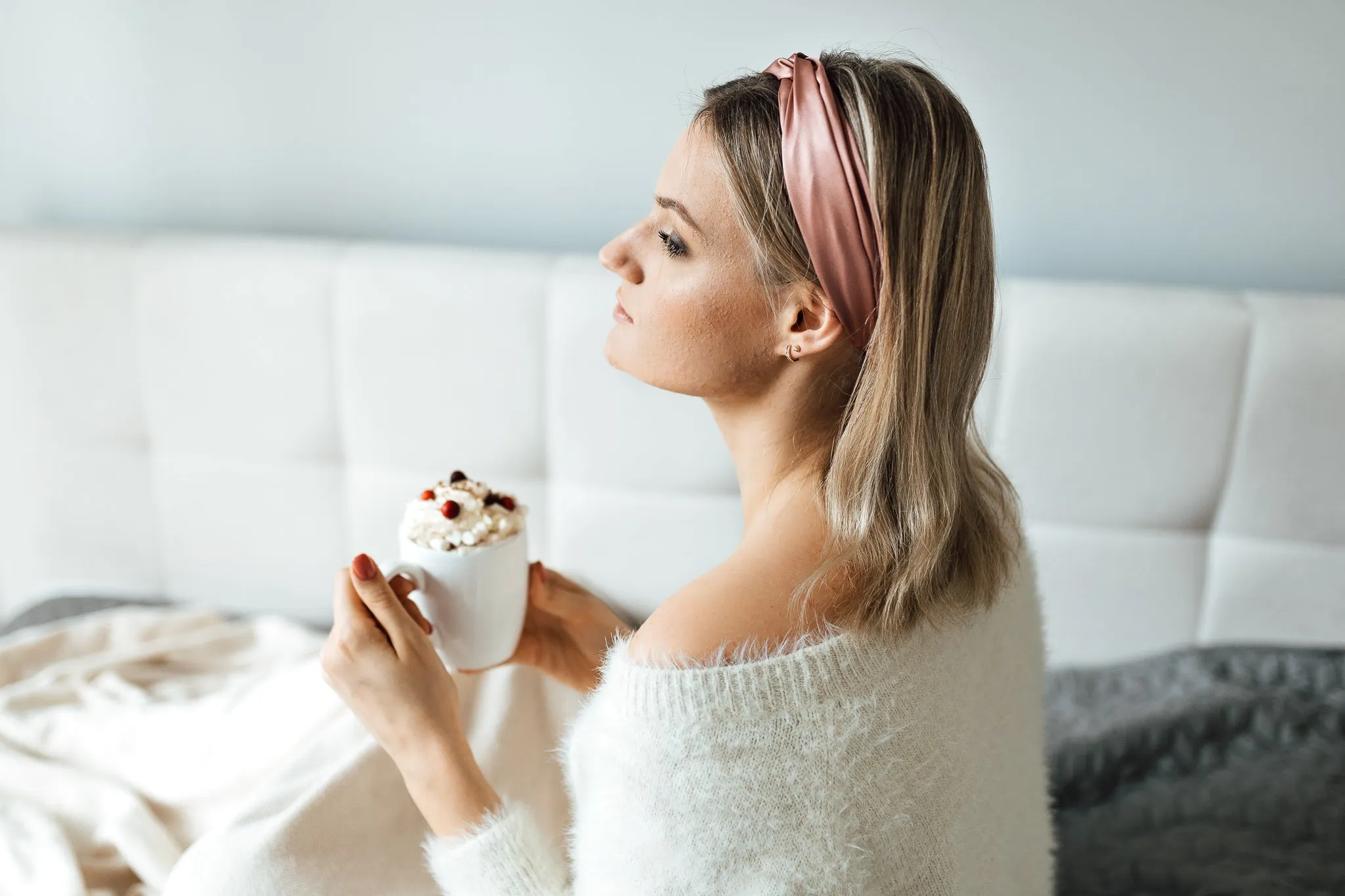 Natural silk Headband Powder Rose