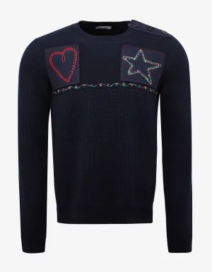 Navy Blue Marine Embroidered Wool Sweater