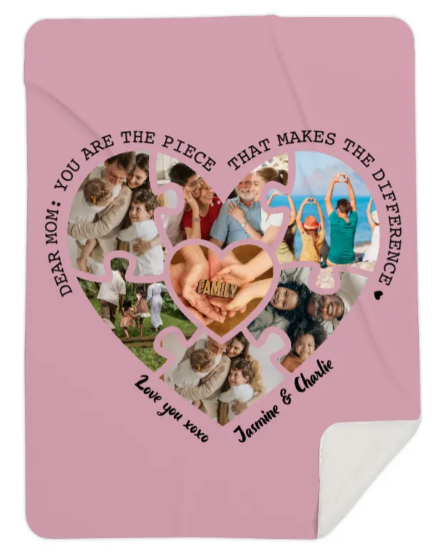 Personalised Photo Mom You are the Piece, Heart Fleece Blanket