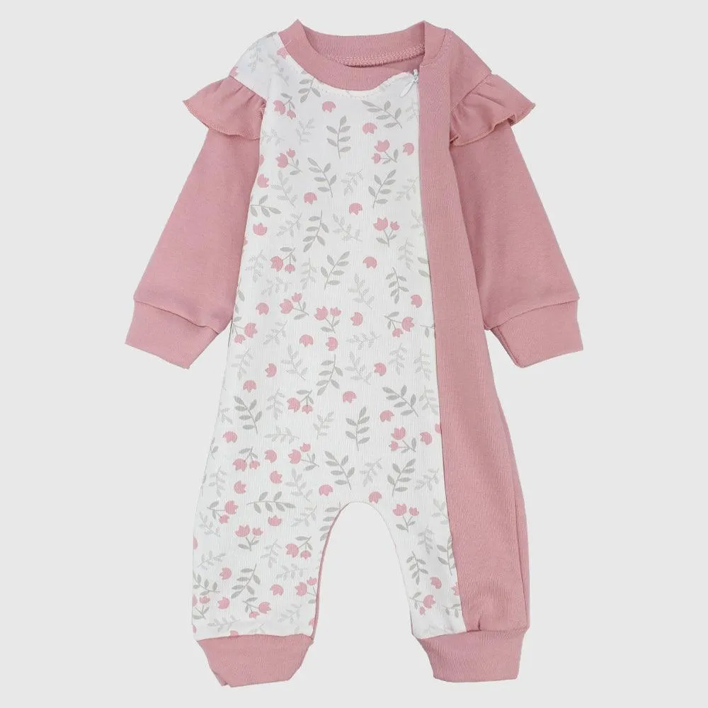 Pink Flowers Long-Sleeved Footless Onesie