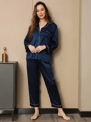 Pure Silk Classic Binding Trim Pajamas Set 2Pcs