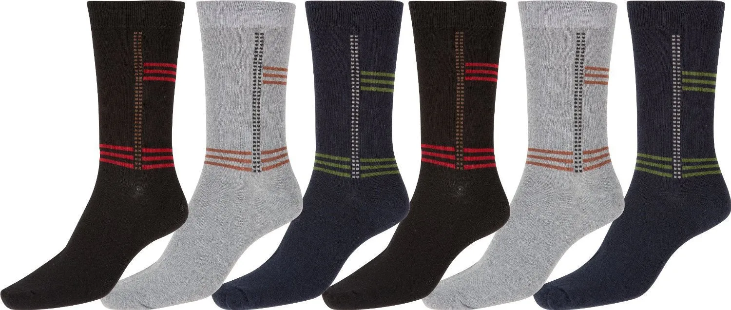 Sakkas Mens Cotton Blend Stripe Pattern Dress And Casual Socks , 6-Pack Assorted