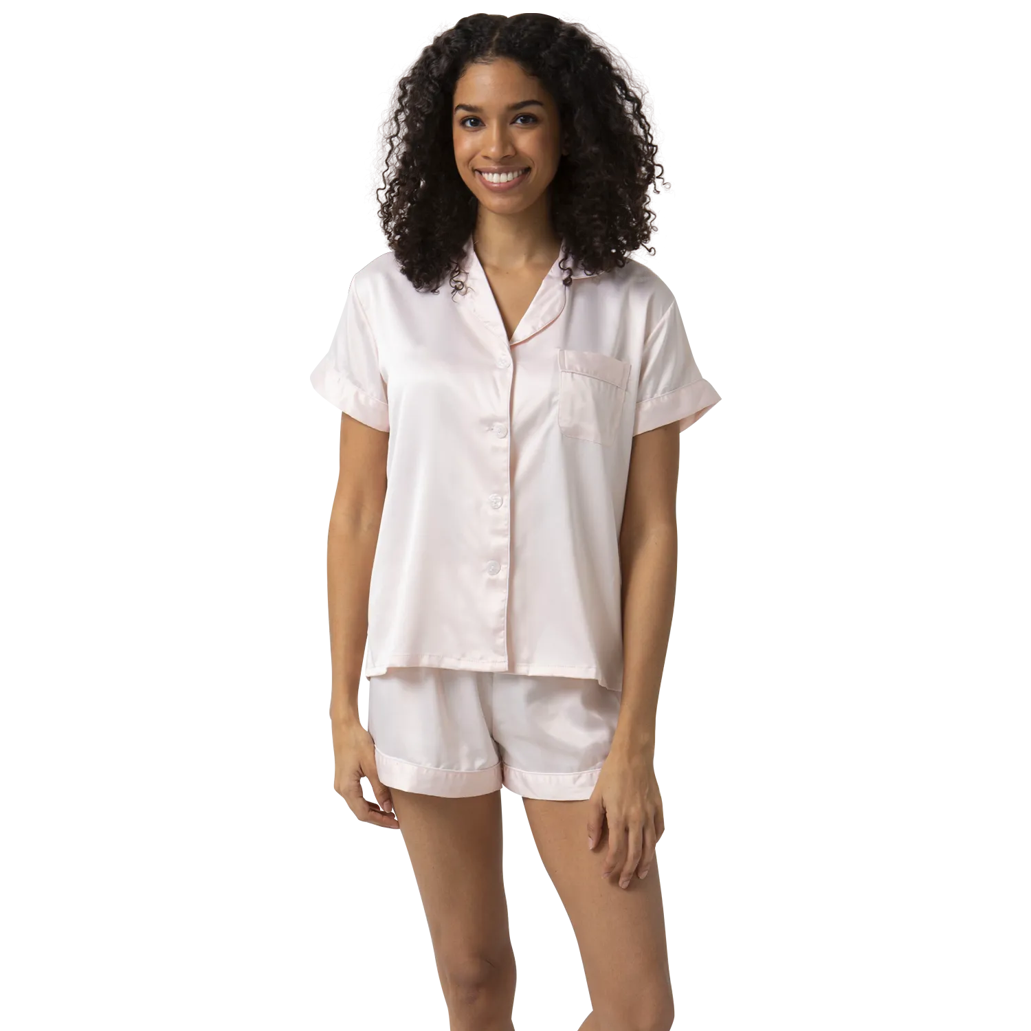 Short Satin Pajamas Set - Front Design