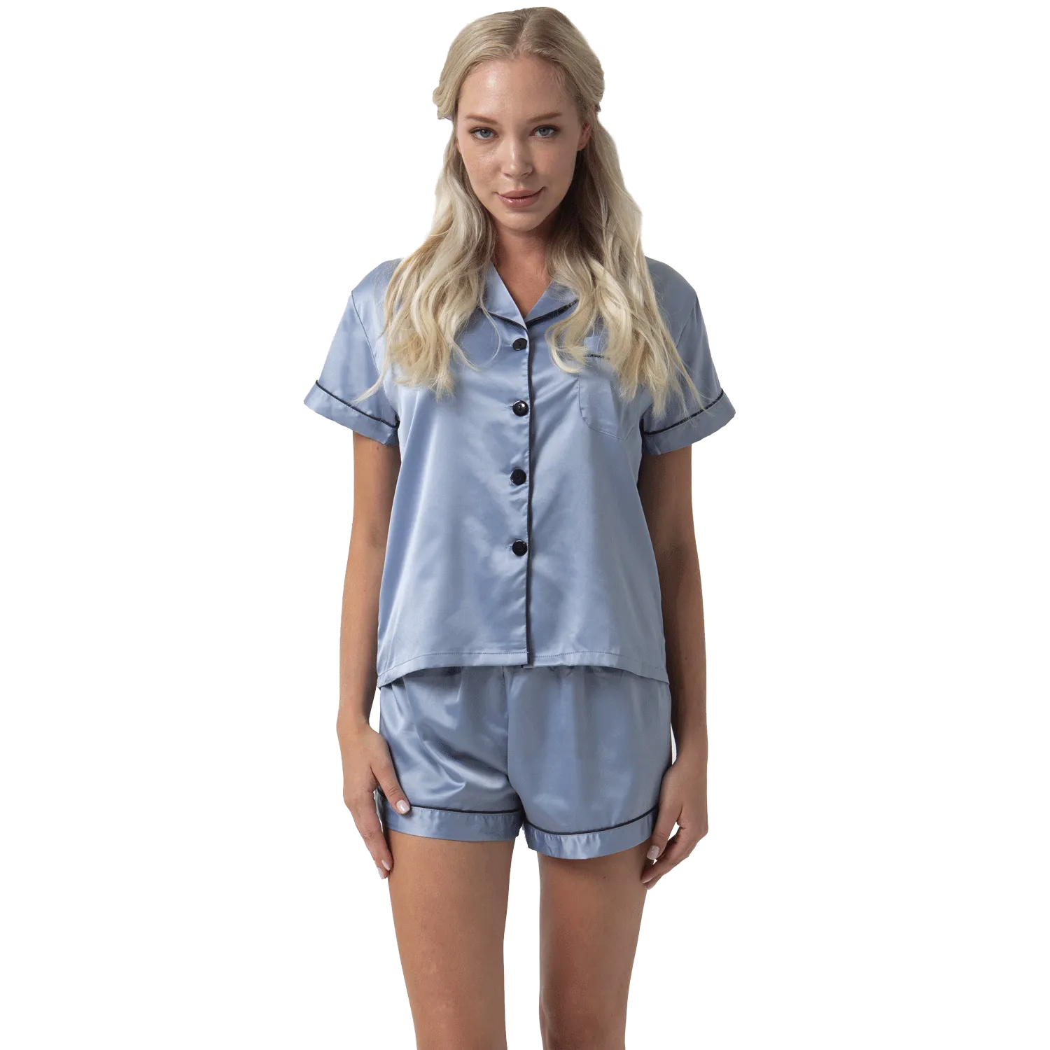 Short Satin Pajamas Set - Front Design