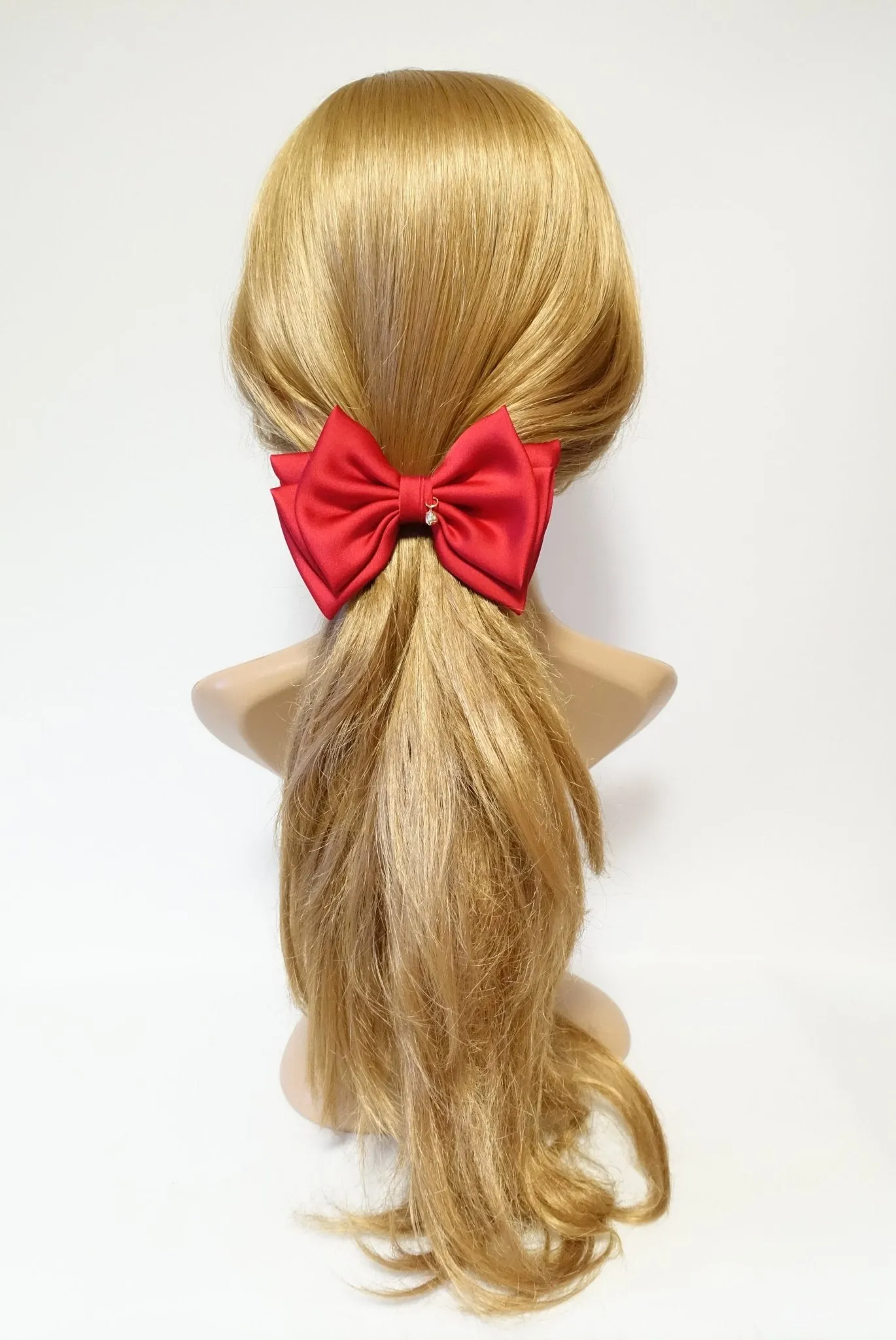 simple basic satin hair bow barrette glossy women hair pleat bow french clip