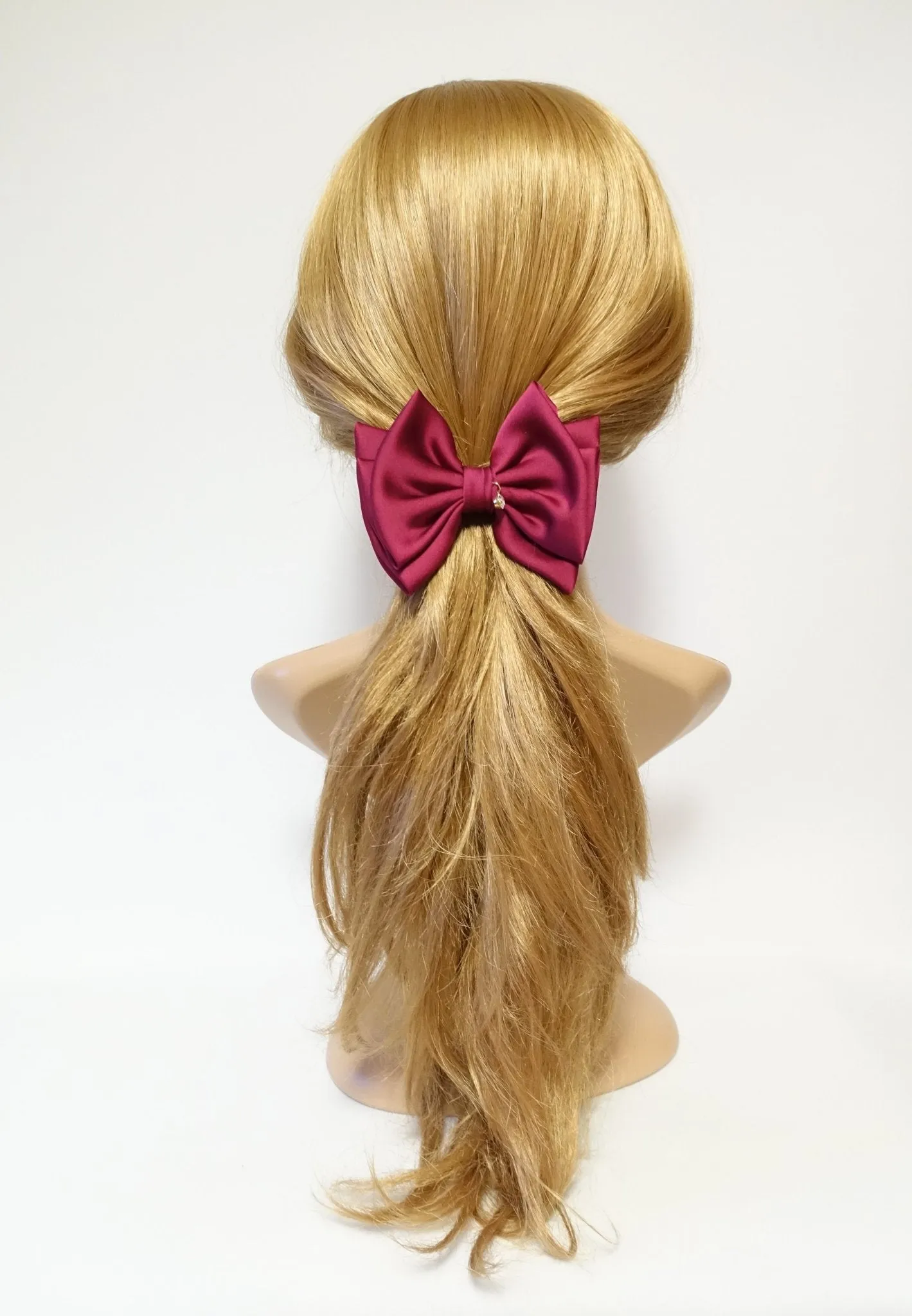 simple basic satin hair bow barrette glossy women hair pleat bow french clip