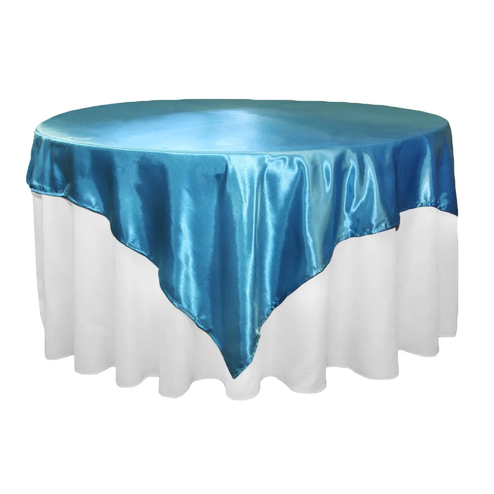 Square 72" Satin Table Overlay - Aqua Blue