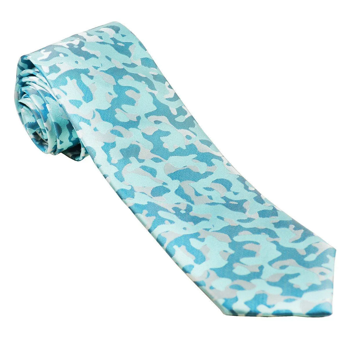 Turquoise Camouflage Silk Tie and Pocket Square