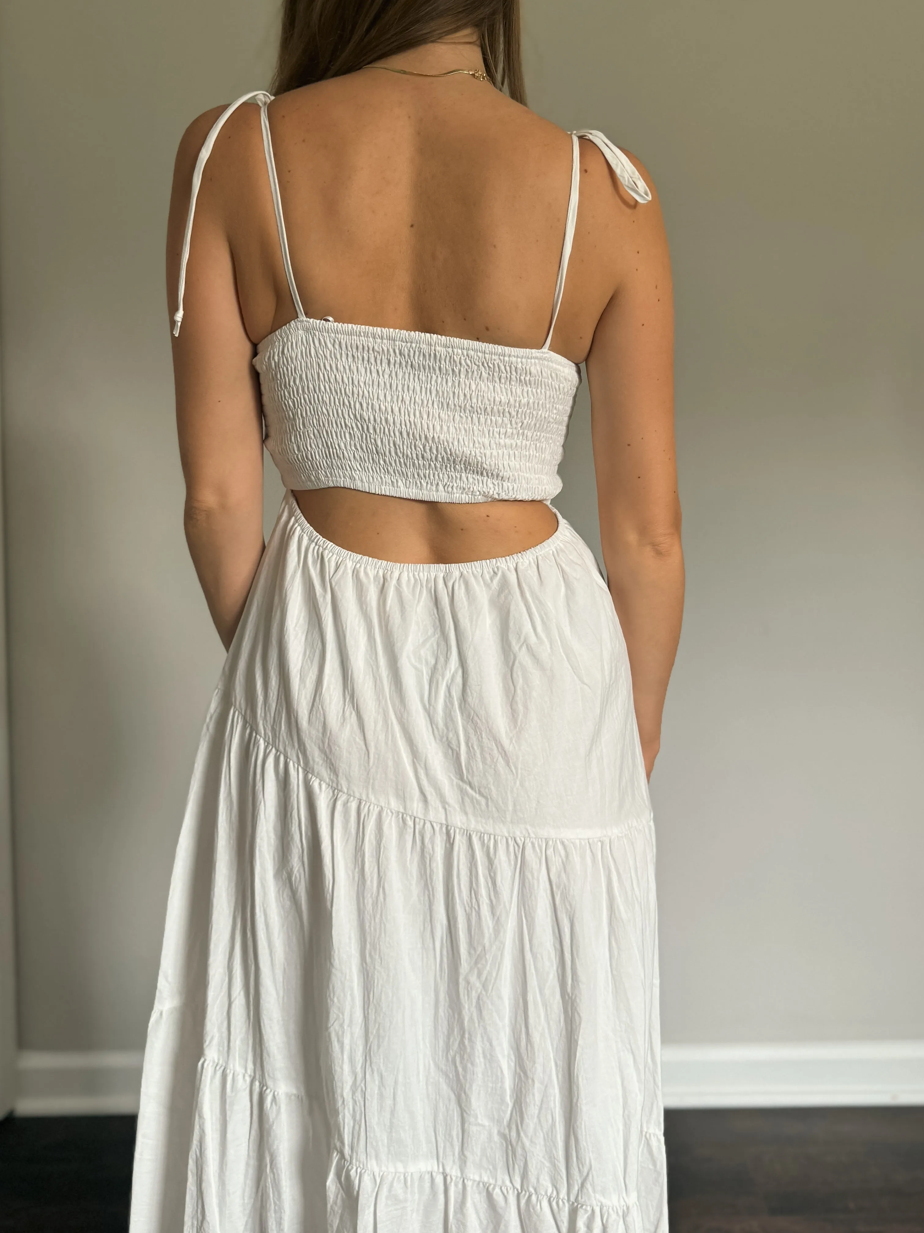 White Tiered Midi Dress