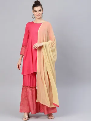 Women Pink Pure Cotton Kurti With Sharara & With Dupatta