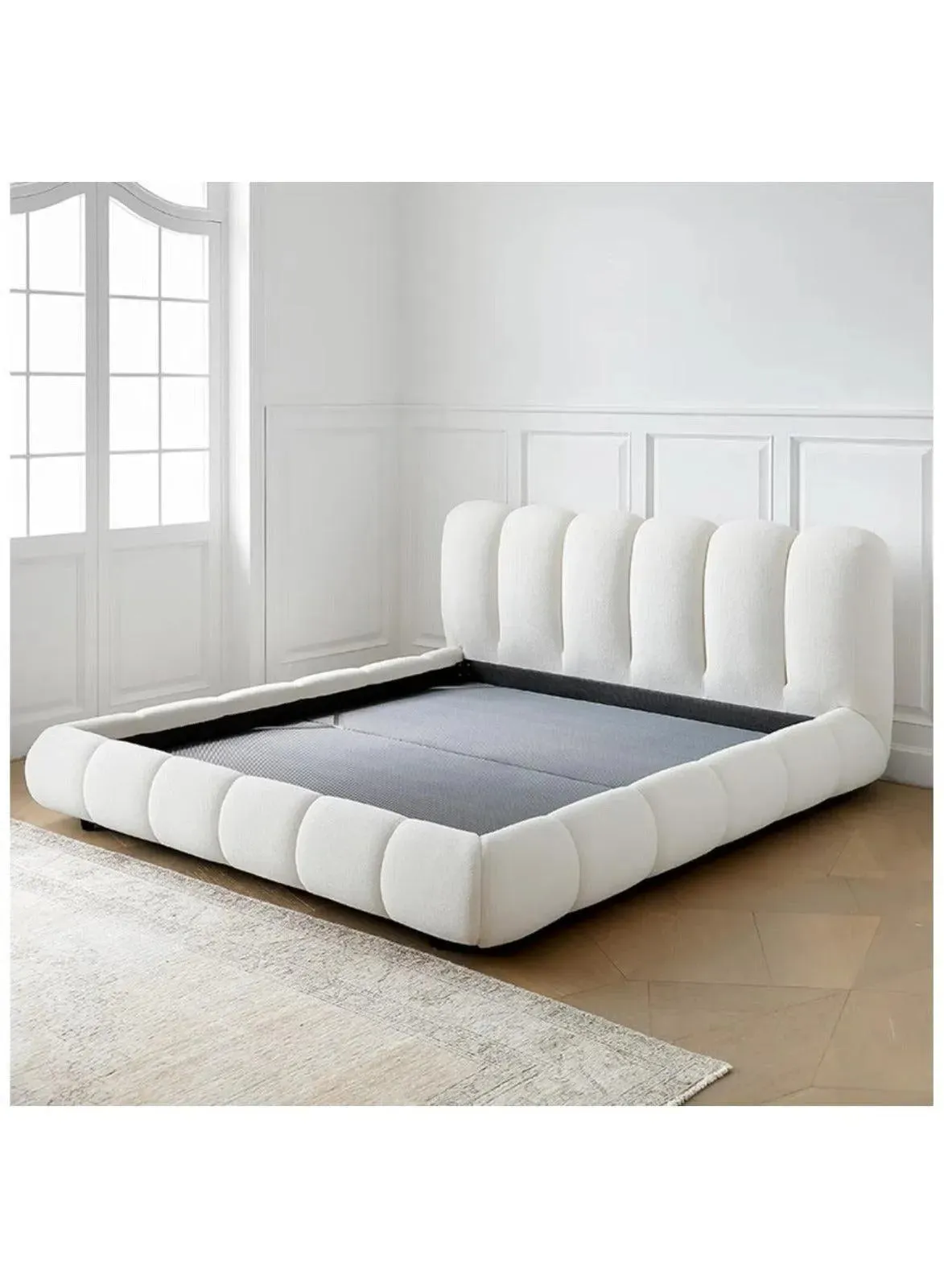 Wooden Twist Tactic Modernize Boucle Upholstery Bed for Luxury Bedroom Contemporary, Stylish, and Elegant