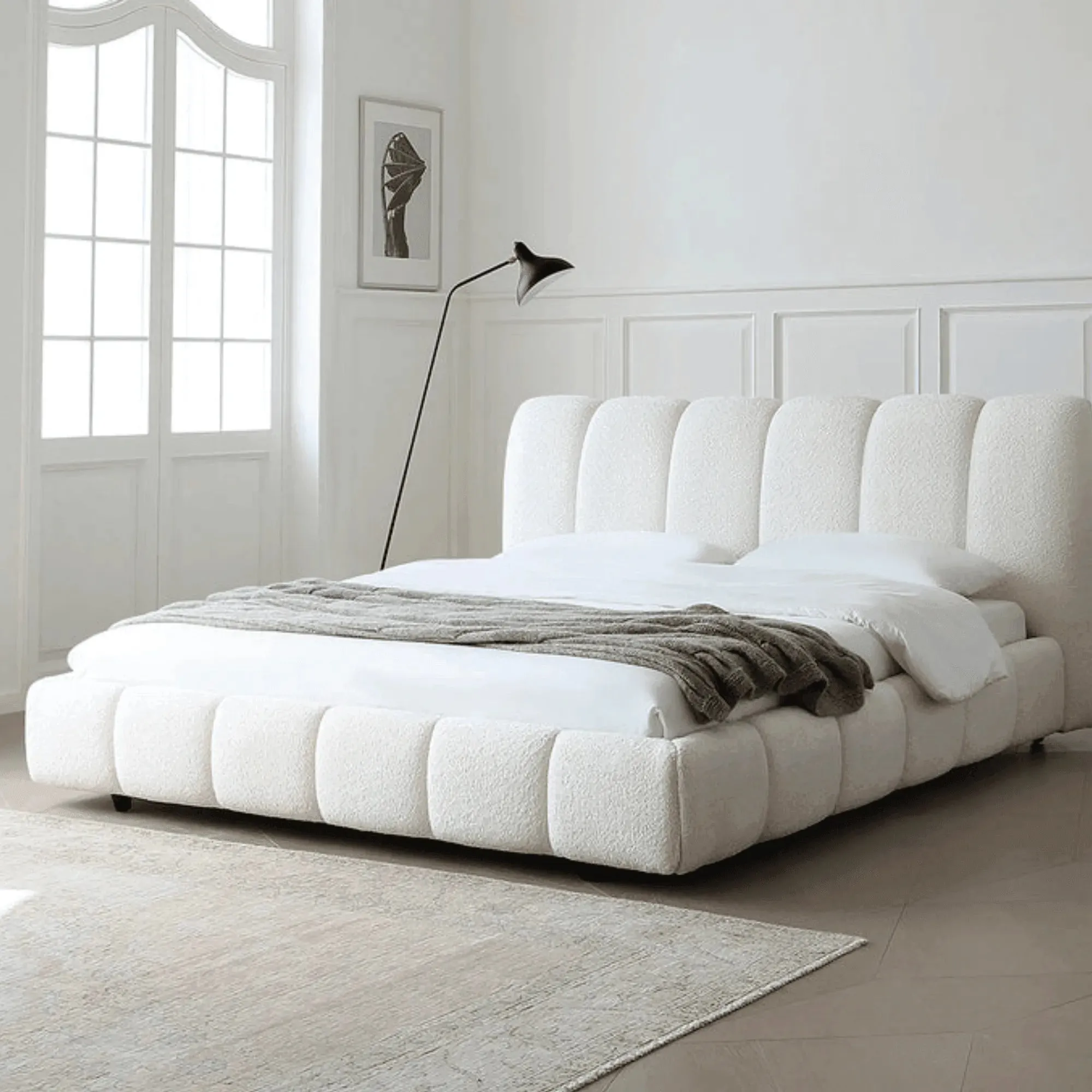 Wooden Twist Tactic Modernize Boucle Upholstery Bed for Luxury Bedroom Contemporary, Stylish, and Elegant