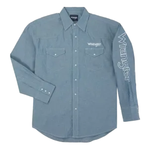 Wrangler Men’s Long Sleeve Button Down Logo Shirt