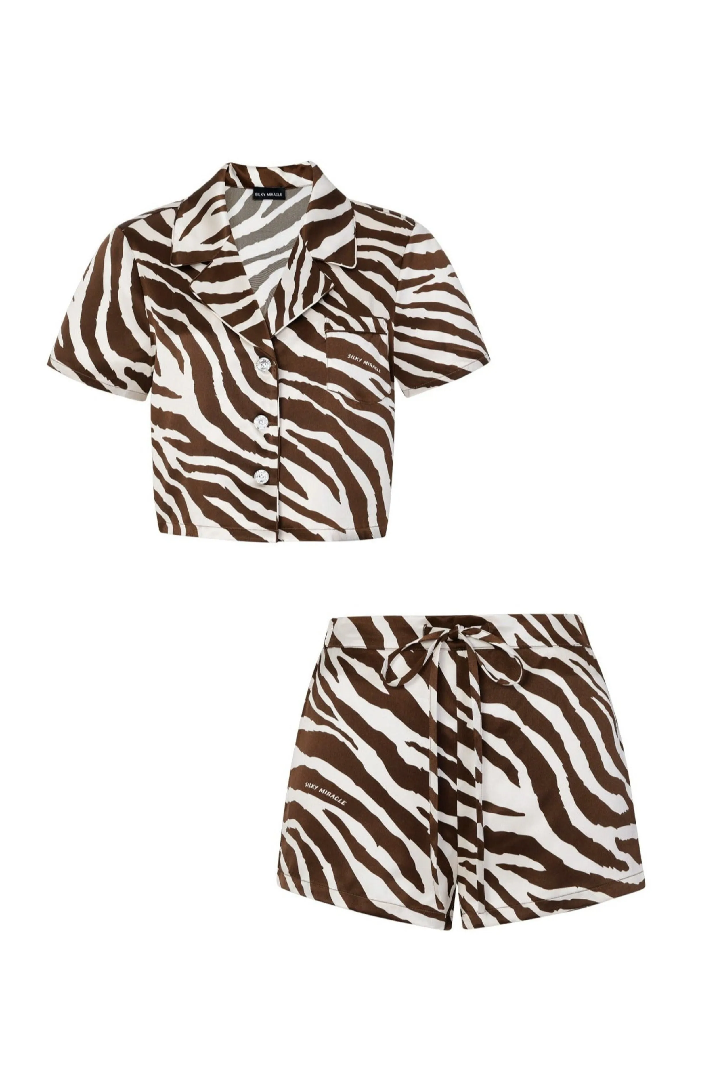 Zebra Print Crystal Brown Short-Sleeved Pyjama Set